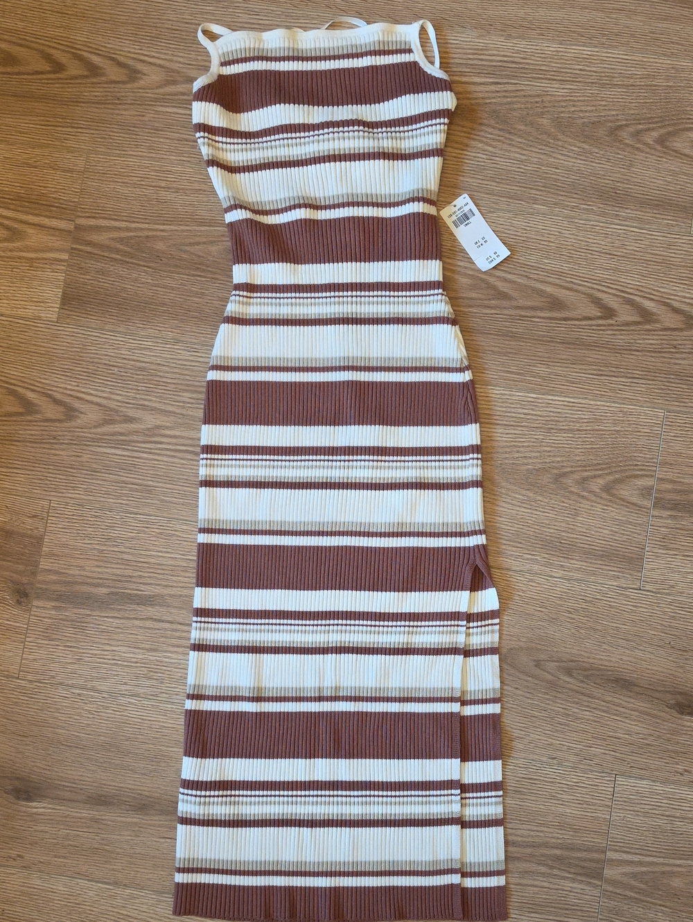 Abercrombie Striped Rib-Knit Maxi Dress in Cream and Brown